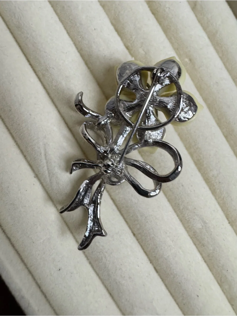 Vintage Yellow Floral Brooch with Faux Pearls